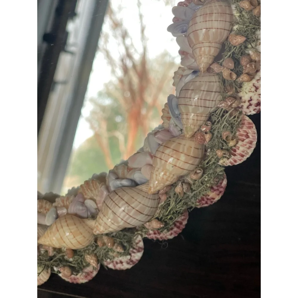Handmade Seashell Wall Mirror Coastal Cottage Beach Decor – 12” Round